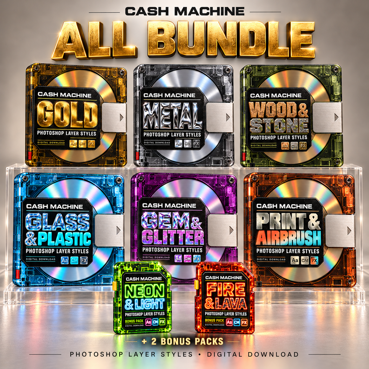 CASH MACHINE All Bundle — 6つのMDパックとNeon & Light・Fire & LavaのSD特典