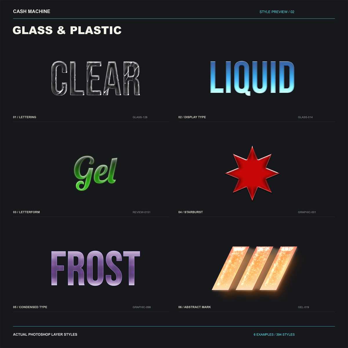 Glass & Plasticの実際のASLを文字とマークに適用した追加作例6点