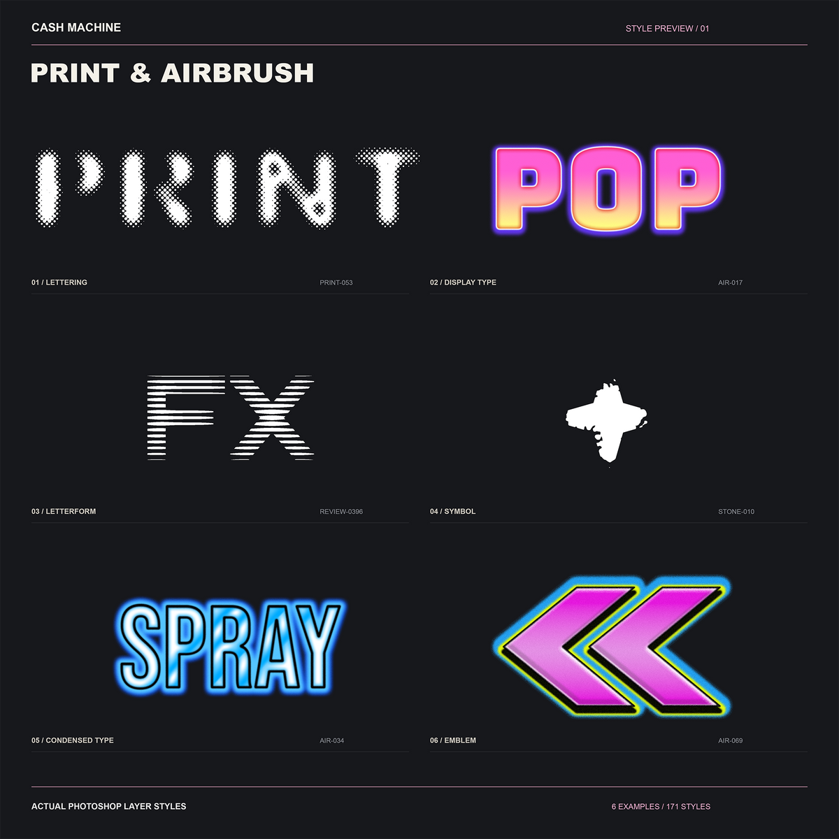 Print and Airbrushの収録ASLをPhotoshopで文字・図形に適用した6つの実作例