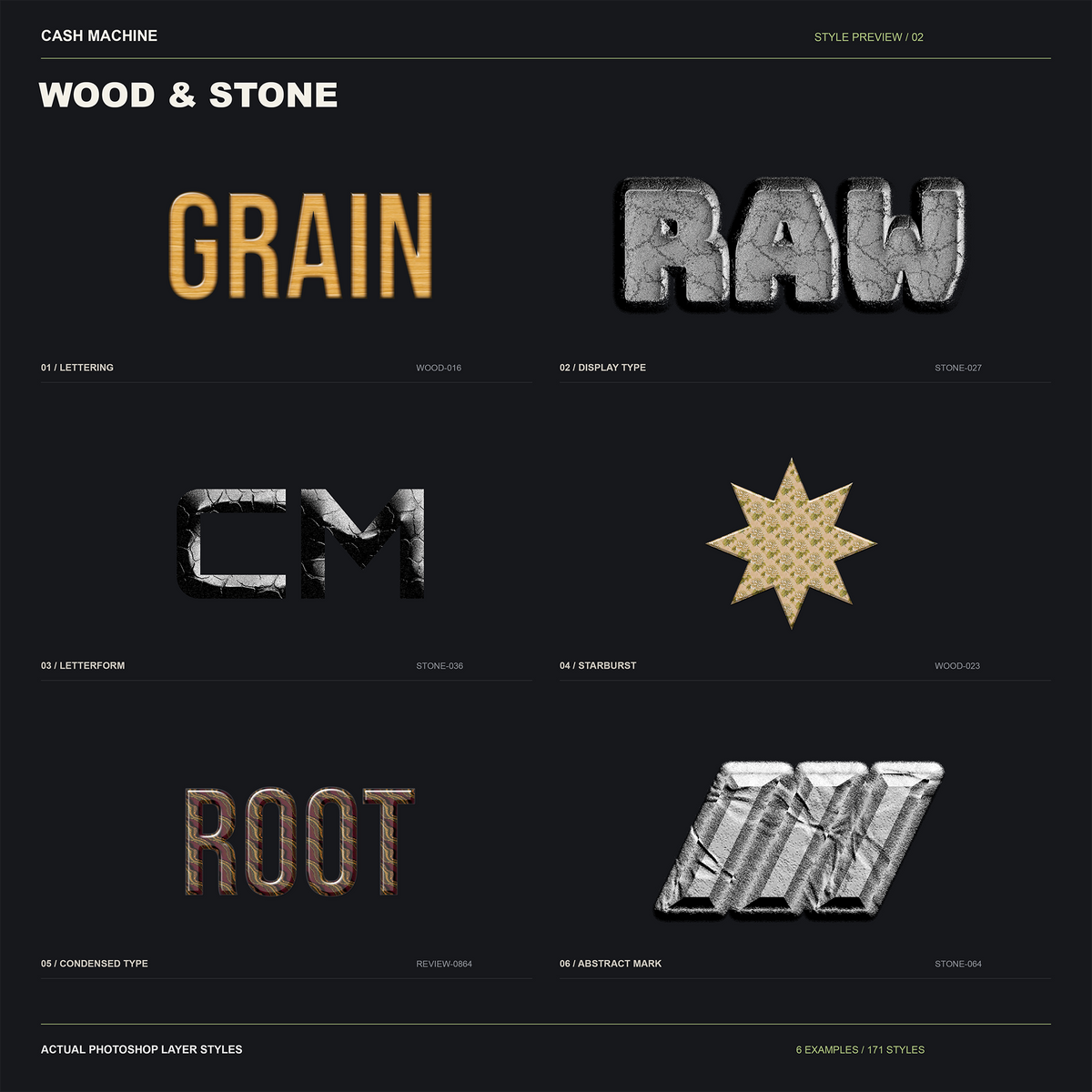 Wood & Stoneの実際のASLを文字とマークに適用した追加作例6点